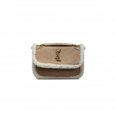 YSL NIKI BABY IN SHEARLING-TRIMMED NUBUCK 533037144578 (22*16.5*12cm)